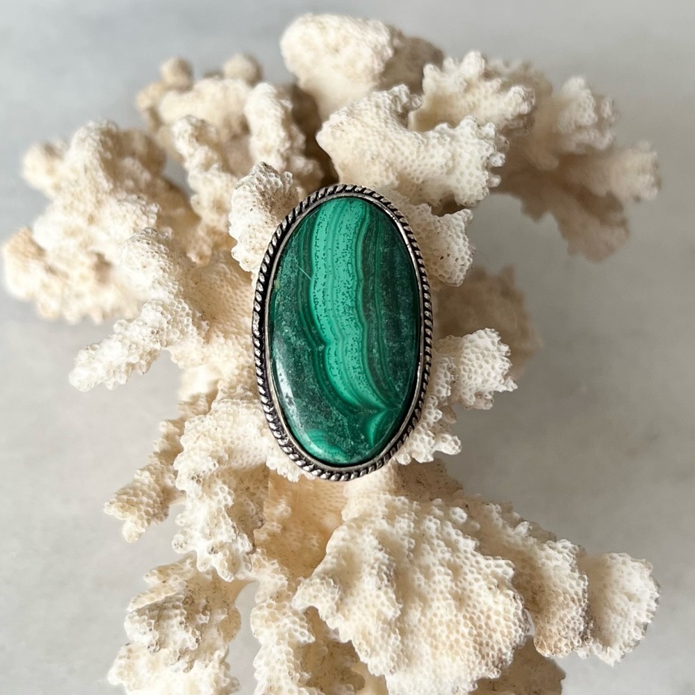 Silver Plated Malachite Ring - Picture 2 of 5